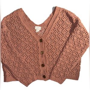 NICOLE MILLER ARTELIER Rose Crochet Knit V Neck Cardigan Size X-Large